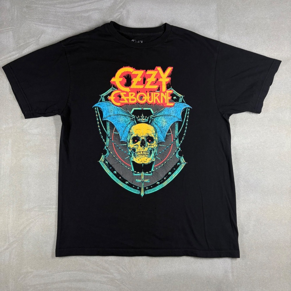 Ozzy Osbourne Graphic T-Shirt Mens Large Black Skull Bat Wings Rock Band Tee